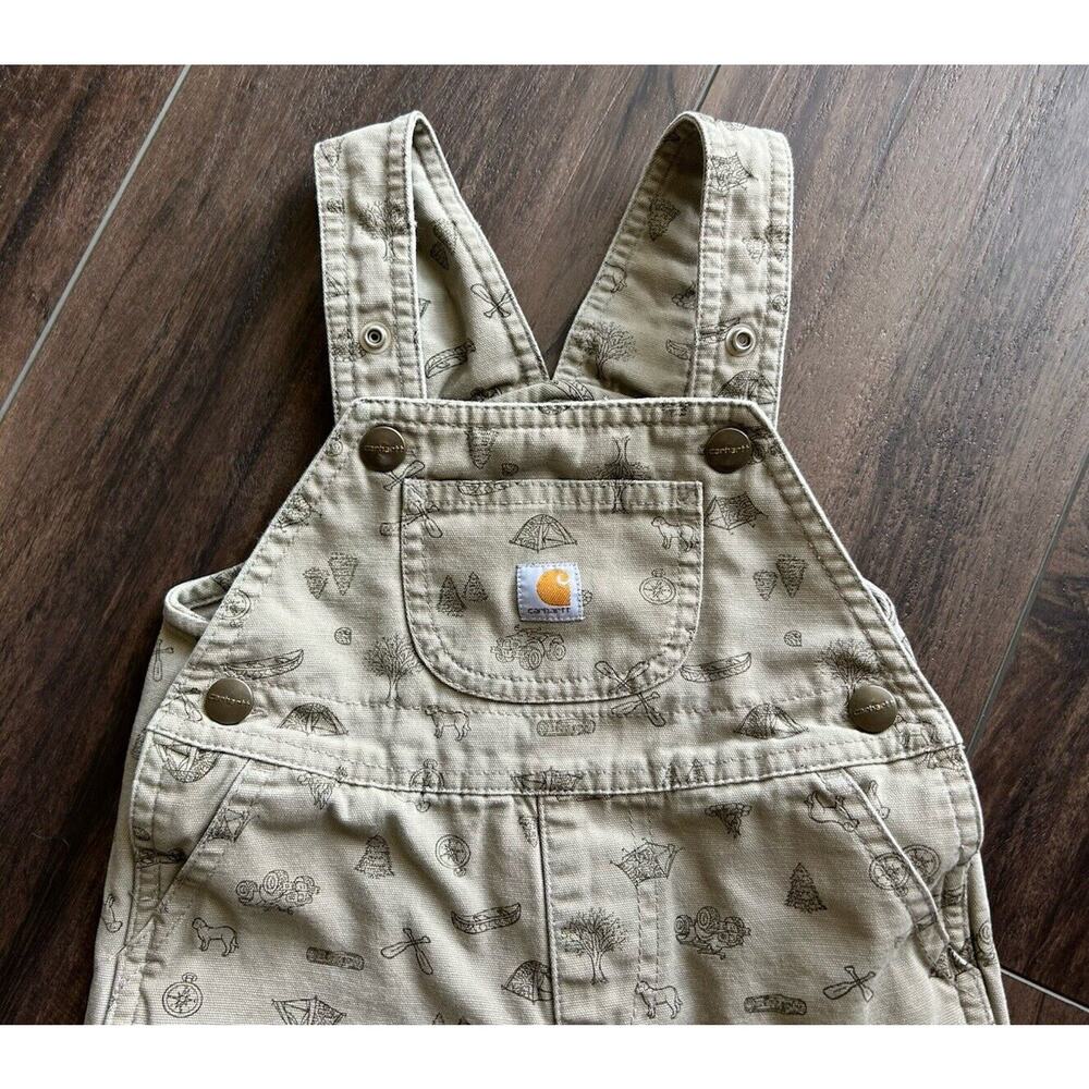 Carhartt Toddler Baby 18 Months Beige Happy Camper Bottom Snap Overalls - Picture 6 of 8